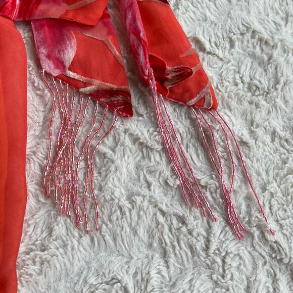 Cache silk floral halter midi dress velvet burnout cowl neck open back orange 2 - Picture 6 of 17